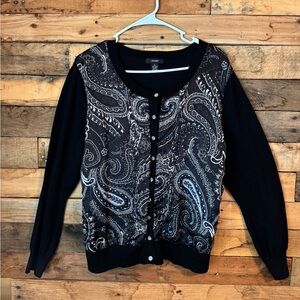 Alfani Black and White Cardigan with Elegant Patterns